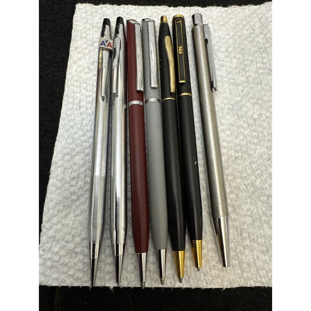 Lot Of 7 Vintage Ballpoint Pens Pencils Cross Quill Sheaffer Working Collectible
